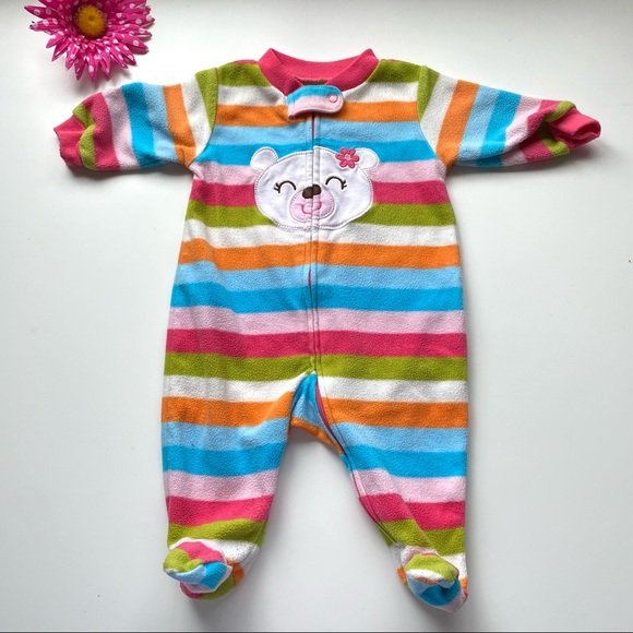 Two pack Pekkle Long Sleeve Sleeper Footie Onesie Pink White Green Blue Size 3m - Picture 2 of 8
